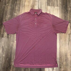 FJ FootJoy Mens Pink‎ & Black Striped Short Sleeve Golf Shirt Size Large